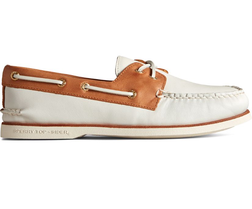 Sperry Gold Cup Authentic Original Cross Lace Boat Shoes - Men's Boat Shoes - White/Brown [SL4675823
